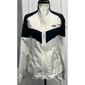 Nike White & Navy Blue Track Jacket- Women's Medium